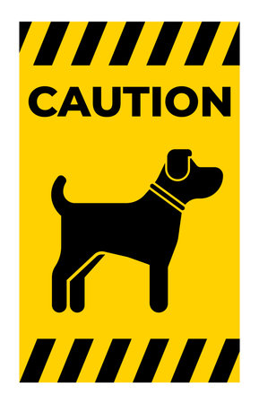 Caution Sign Featuring Simple Black Dog Silhouette on Yellow Backgroundのイラスト素材