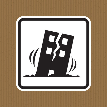 This graphic features a broken building symbolizing structural damage from an earthquake. Ideal for emergency preparedness materials, safety signage, and awareness campaigns.のイラスト素材