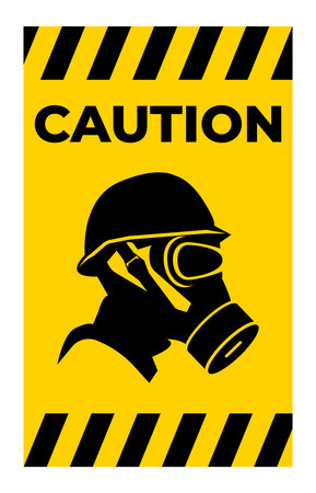 Caution Sign with Gas Mask Symbol and Bold Yellow Backgroundのイラスト素材