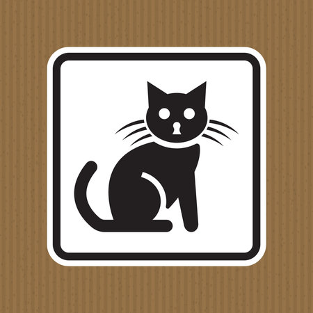 This simple black cat silhouette icon features a unique design on a brown background, perfect for pet-related graphics or signage.のイラスト素材