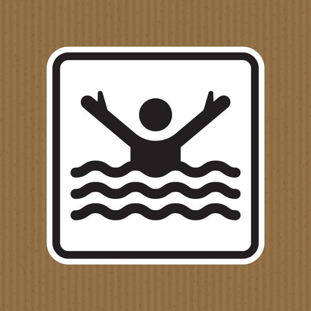 This black and white illustration features a person in water raising arms, symbolizing distress and the need for rescue. Ideal for safety awareness.のイラスト素材
