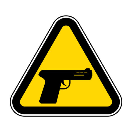 Caution Sign Featuring Handgun Icon in Yellow Triangle Designのイラスト素材