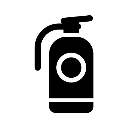 A minimalist black and white illustration of a fire extinguisher. This icon is perfect for safety signs, emergency resources, and fire prevention materials, reflecting crucial safety measures.のイラスト素材