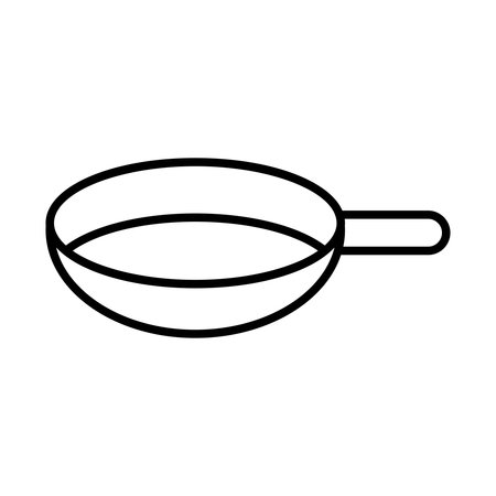 This image features a minimalistic outline of a frying pan with a handle, designed for cooking various dishes. Perfect for culinary themes and kitchen-focused designs.のイラスト素材