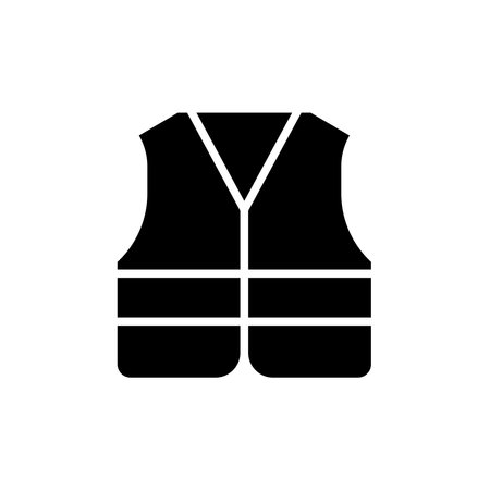 Simple black safety vest icon on a white background. Perfect for construction, safety, and work-related themes, reflecting visibility and protection in the workplace.のイラスト素材