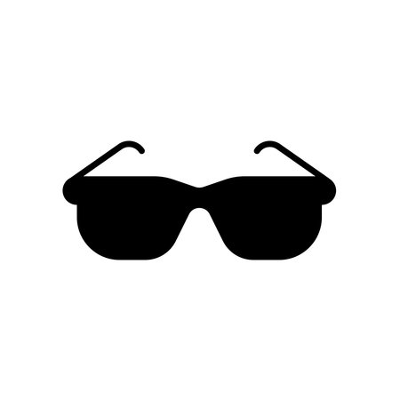 This minimalist black sunglasses icon represents stylish eyewear and summer vibes. Ideal for fashion themes and visual designs that focus on accessories.のイラスト素材