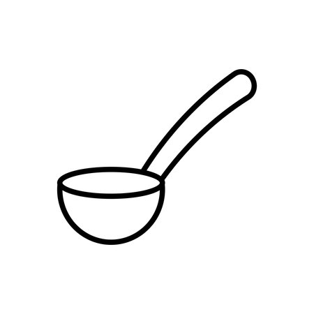 A minimalist outline design of a kitchen ladle, ideal for culinary themes. Perfect for illustrating cooking, serving, or kitchenware concepts.のイラスト素材
