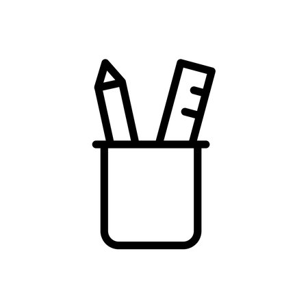 Simple illustration of a container holding a pencil and a ruler, ideal for representing office supplies and creativity in various designs.のイラスト素材