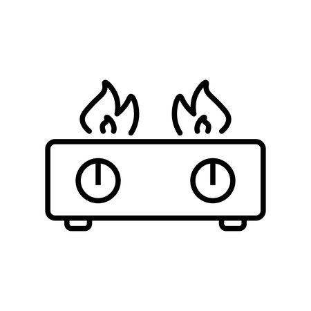 A modern gas stove illustration showcasing flames and dial controls. This design highlights cooking efficiency and safety in kitchen environments. Ideal for culinary content.のイラスト素材