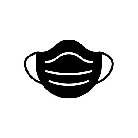 This simple black icon of a face mask represents health and safety measures. It highlights the importance of protection against viruses and promotes awareness.のイラスト素材