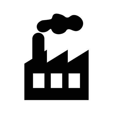 A simple and clean icon representing an industrial building with smoke rising from the chimney. Ideal for topics related to manufacturing, industry, and urban environments.のイラスト素材