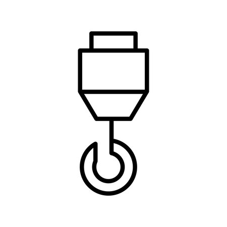 This simple line art image features a heavy crane hook and pulley, ideal for representing construction and lifting operations in graphic design projects.のイラスト素材