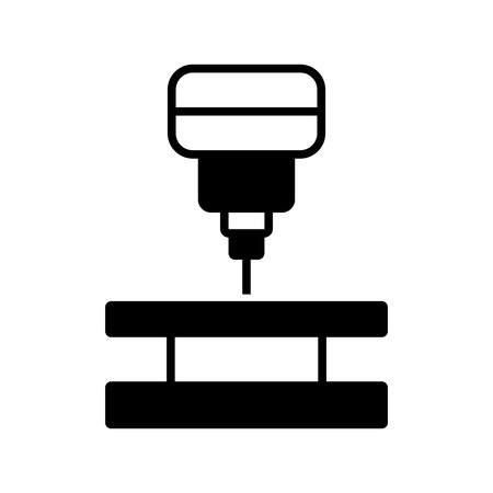 This black and white illustration depicts a drill press in a minimalist style. Ideal for representing crafting, manufacturing, and engineering themes with clarity.のイラスト素材