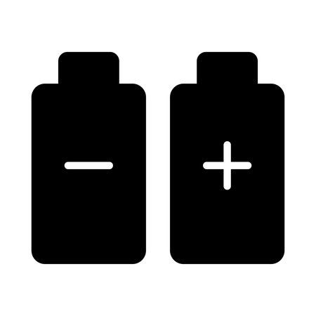 Minimalist icons of battery symbols depicting positive and negative charge. Perfect for illustrating energy themes in technology or design contexts.のイラスト素材