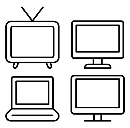 This illustration features various types of screens, including a television, monitor, and laptop. Perfect for discussions on technology and media.のイラスト素材
