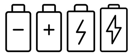 This image features battery icons that illustrate different charge statuses, showcasing energy levels with clear, minimalistic outlines for easy identification.のイラスト素材