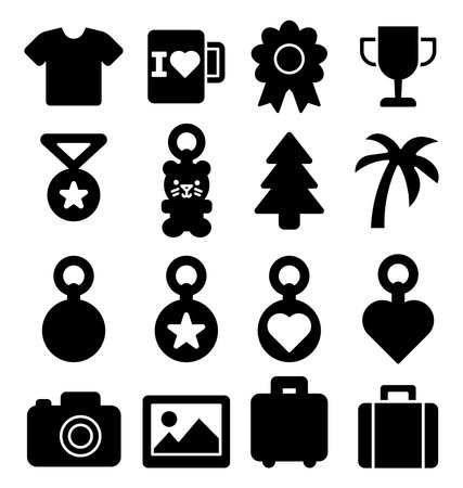 A diverse set of simple black icons representing sports, awards, travel, and leisure themes. Perfect for creative projects, digital design, and visual communication.のイラスト素材