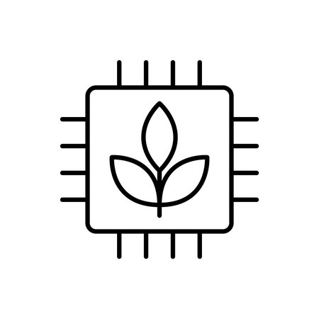 A minimalist design showcasing a circuit board with a leaf symbol, representing the fusion of technology and sustainability, highlighting eco-friendly innovation.のイラスト素材