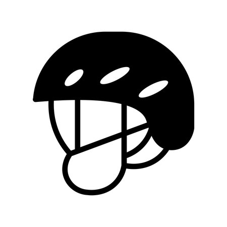 A catchy and minimalistic line drawing of a bicycle helmet with a playful tongue out. Perfect for themes of safety, cycling, and fun in a sporty context.のイラスト素材