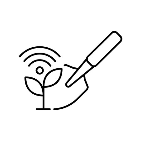A minimalistic illustration showcasing a hand drawing a plant symbolizing eco-technology and wireless communication, emphasizing innovation in sustainability.のイラスト素材