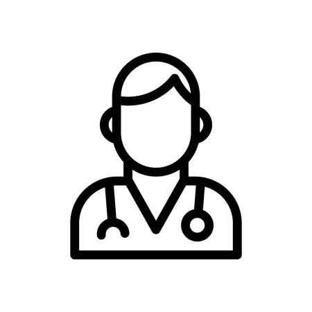 This line art illustration features a male doctor with a stethoscope, representing healthcare professionalism. Suitable for medical-themed projects.のイラスト素材