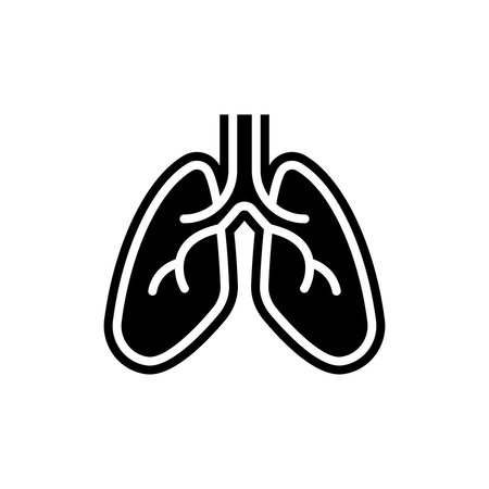 This illustration features a minimalist design of human lungs in a striking black and white style. Perfect for educational and medical contexts.のイラスト素材