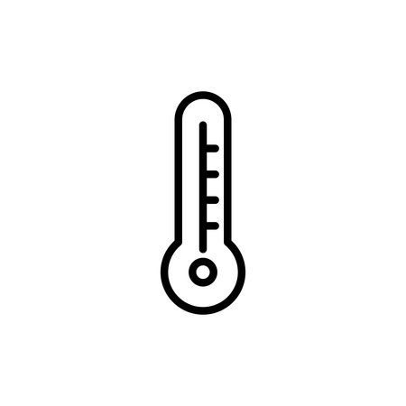 Minimalist thermometer icon in black and white, ideal for illustrating temperature measurement...
