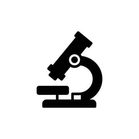 This black and white microscope icon represents research and education in science. Perfect for educational materials, websites, and laboratory themes.のイラスト素材