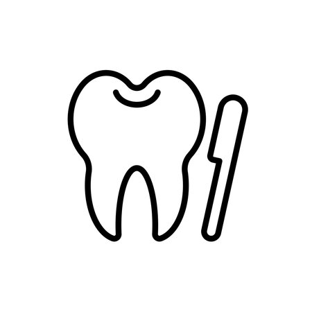 Simple and modern illustration of a tooth with a dental instrument, symbolizing oral hygiene and dental care. Perfect for educational and healthcare materials.のイラスト素材