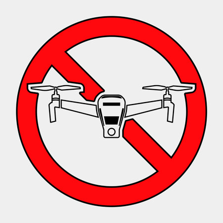 This graphic features a no drone symbol, indicating a drone-free zone with clear visual prohibition. Ideal for conveying restrictions in airspace.のイラスト素材