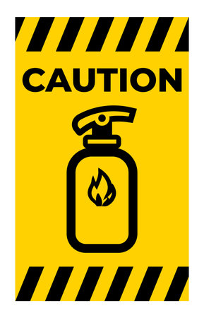 This caution sign features a fire extinguisher icon, highlighting safety awareness in the workplace. Ideal for businesses needing to promote fire safety and preparedness.のイラスト素材