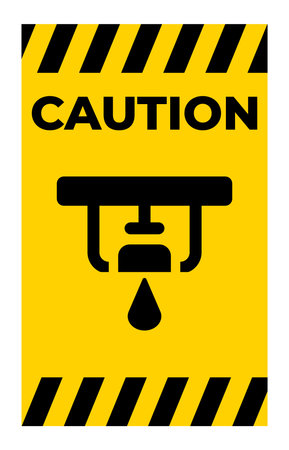 A bold caution sign featuring a dripping faucet graphic on a bright yellow background. Ideal for warning about water leaks or plumbing issues in any environment.のイラスト素材