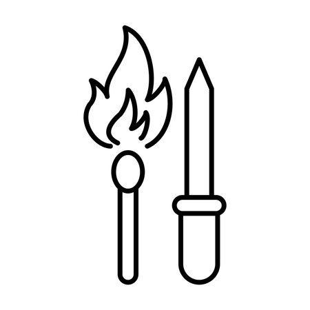 This image features a matchstick and a flame, representing fire safety and risk management. It serves as a visual guide for safety awareness and emergency preparedness.のイラスト素材