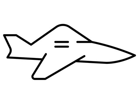 This minimalist line art illustration features a sleek jet aircraft design. Ideal for projects related to flight, aviation, and technology.のイラスト素材