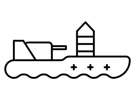 Minimalistic outline of a tugboat suitable for maritime themes, conveying transportation, engineering, and nautical elements for design projects.のイラスト素材