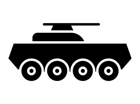 A sleek black silhouette of an armored military tank featuring a rotating turret, perfect for representing strength and defense in warfare contexts.のイラスト素材