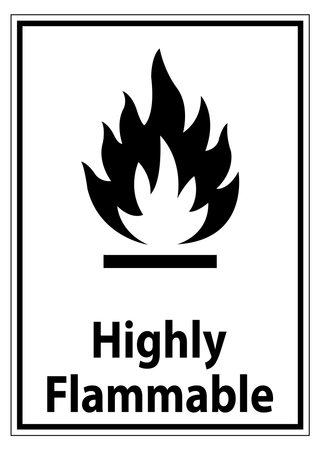 A highly flammable sign featuring a fire icon to promote safety awareness in various environments, ensuring precaution and risk management.のイラスト素材