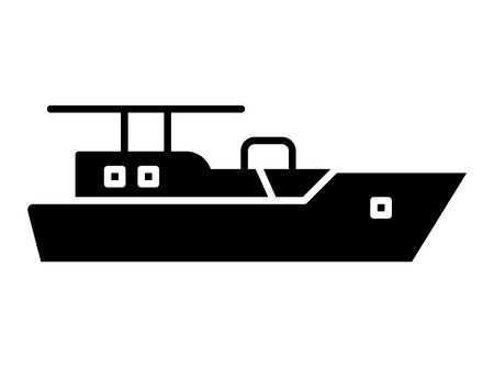 A striking black silhouette of a modern boat suitable for various maritime themes and designs. Perfect for travel and adventure-related projects.のイラスト素材