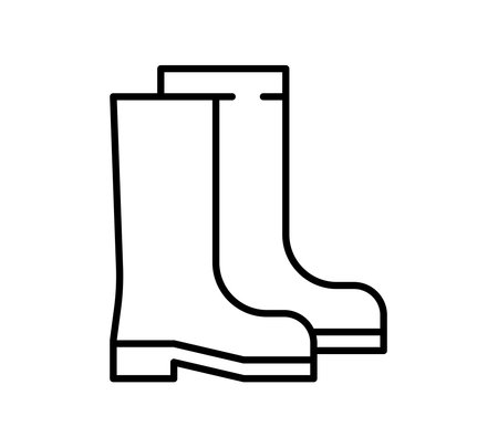 A minimalist outline illustration of rubber boots, perfect for gardening and outdoor activities. Ideal for use in various environmental and fashion contexts.のイラスト素材