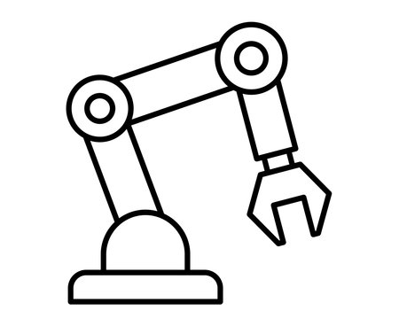 Simple outline of a robotic arm designed for industrial use. Ideal for concepts related to automation, technology, and manufacturing efficiency.のイラスト素材