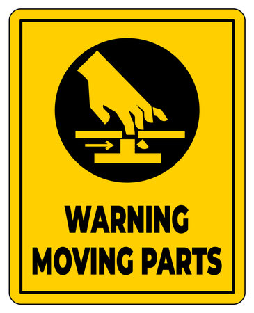 This image portrays a caution sign indicating moving parts, featuring a hand illustration. It serves as a visual warning for safety in workplaces and machinery environments.のイラスト素材