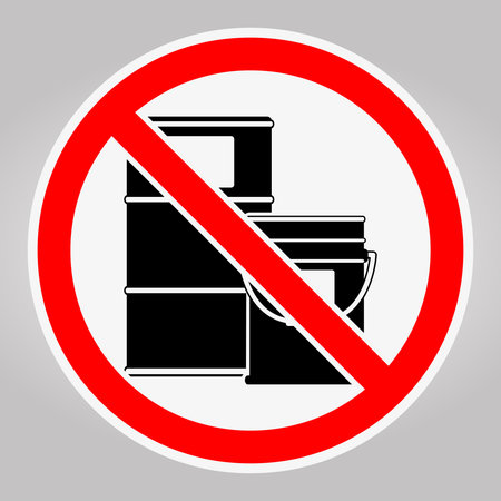 This graphic illustrates a prohibition sign against the use of hazardous material containers, emphasizing safety and compliance in industrial environments.のイラスト素材