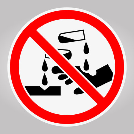 This image depicts a clear prohibition symbol against pouring liquids onto surfaces, emphasizing safety and cleanliness. Ideal for educational and safety materials.のイラスト素材