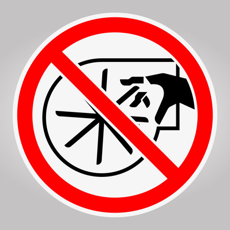 A clear warning sign featuring a prohibition symbol against unauthorized interaction. Perfect for conveying caution and safety awareness in various environments.のイラスト素材