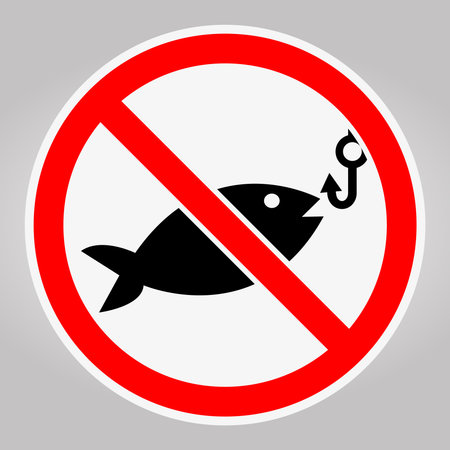 This image features a no fishing sign, symbolizing the prohibition of fishing in waterways. Its clear design emphasizes the importance of regulations for wildlife conservation.のイラスト素材