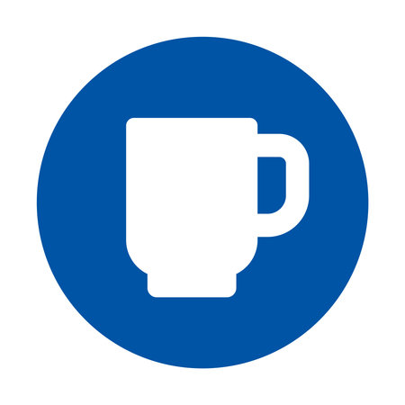 Minimalist coffee mug icon on a vibrant blue background perfect for modern design projects, conveying warmth and comfort associated with beverages.のイラスト素材