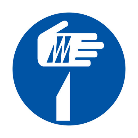 This image features a hand gesture symbol presenting direction on a vibrant blue circular background, ideal for signage and communication in various contexts.のイラスト素材