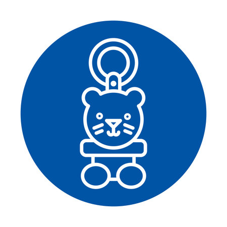 This adorable lion keychain design features a playful illustration against a vibrant blue background. Perfect for baby products and playful accessories!のイラスト素材