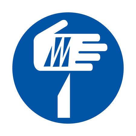 This graphic features a hand gesture in a blue circular design, symbolizing communication and direction for effective visual guidance in various settings.のイラスト素材