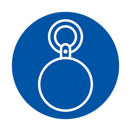 A simple white icon of a keychain set against a vibrant blue background. Perfect for modern design projects and digital applications.のイラスト素材
